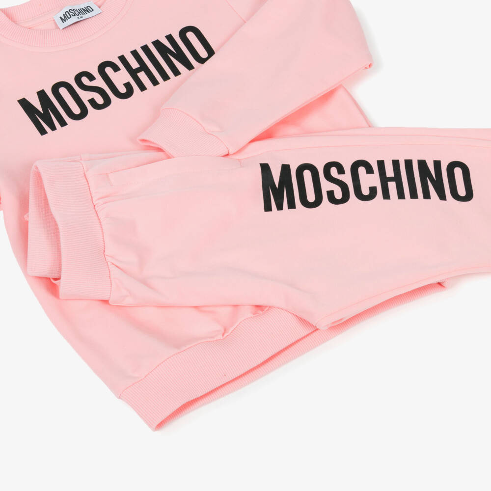 Moschino-بدلة رياضية قطنية وردية للبنات بشعار | Childrensalon Outlet