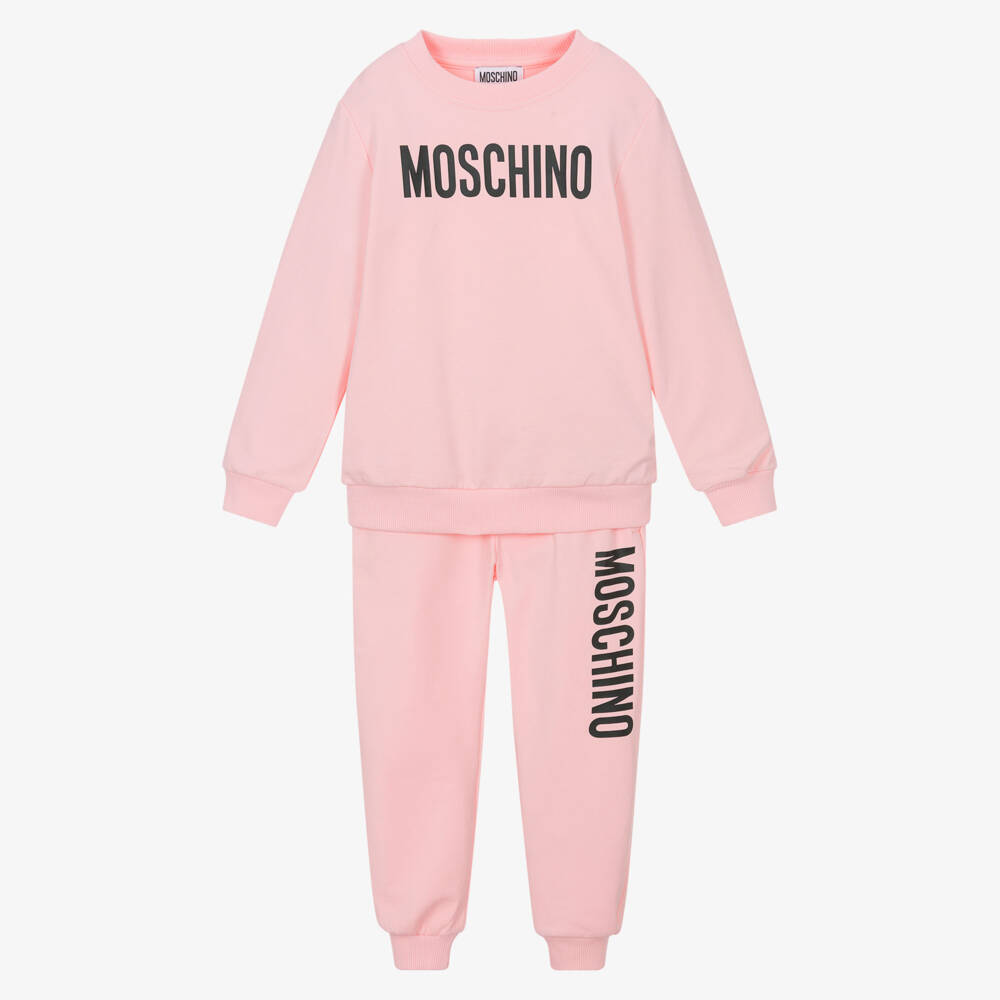 Moschino-بدلة رياضية قطنية وردية للبنات بشعار | Childrensalon Outlet