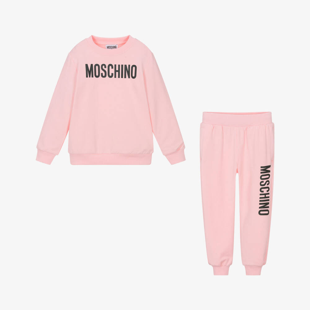 Moschino-بدلة رياضية قطنية وردية للبنات بشعار | Childrensalon Outlet