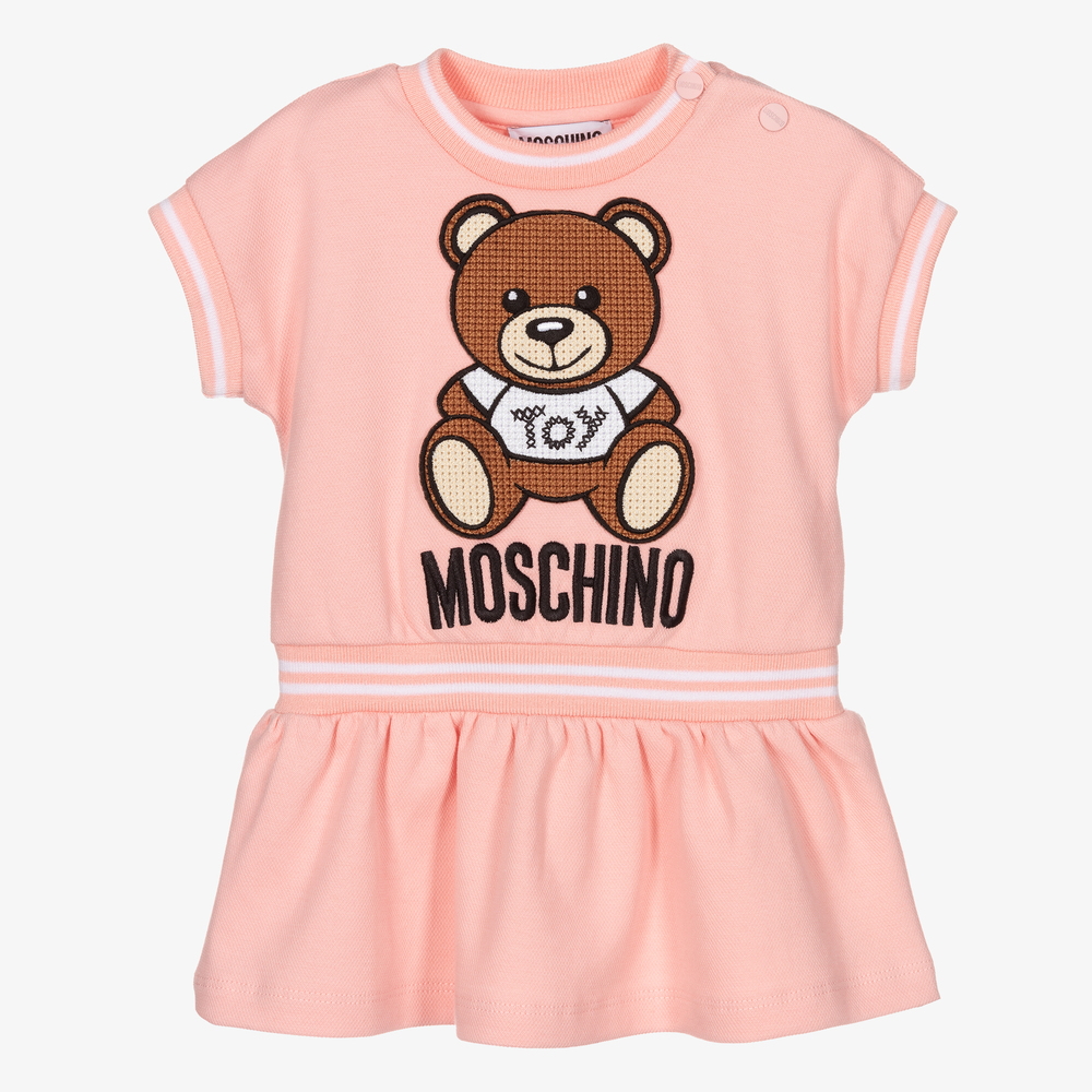 Moschino Baby - فستان أطفال بناتي قطن بيكيه لون زهري | Childrensalon