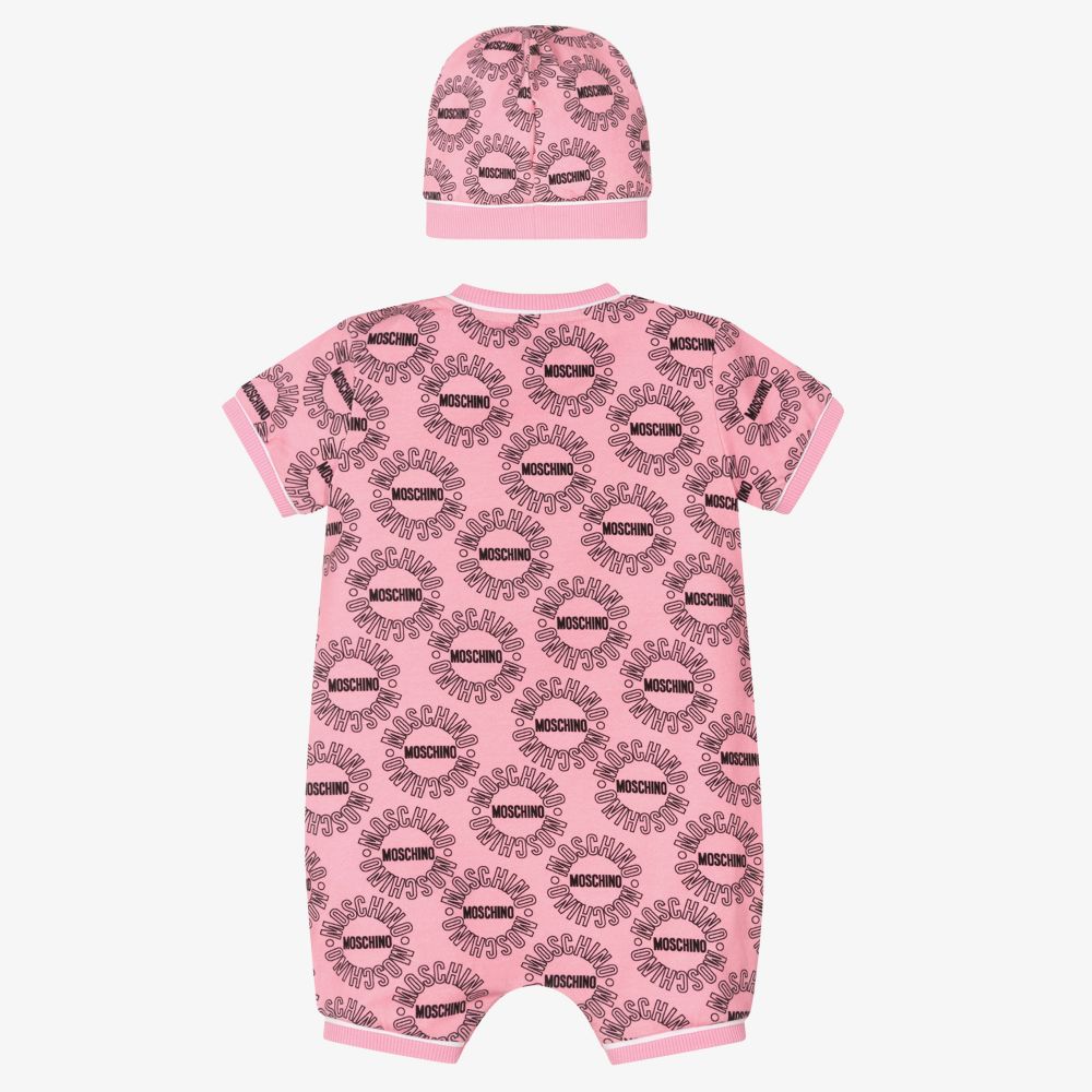Moschino Малыши-Розовый песочник и шапочка из хлопка для девочек | Childrensalon Outlet