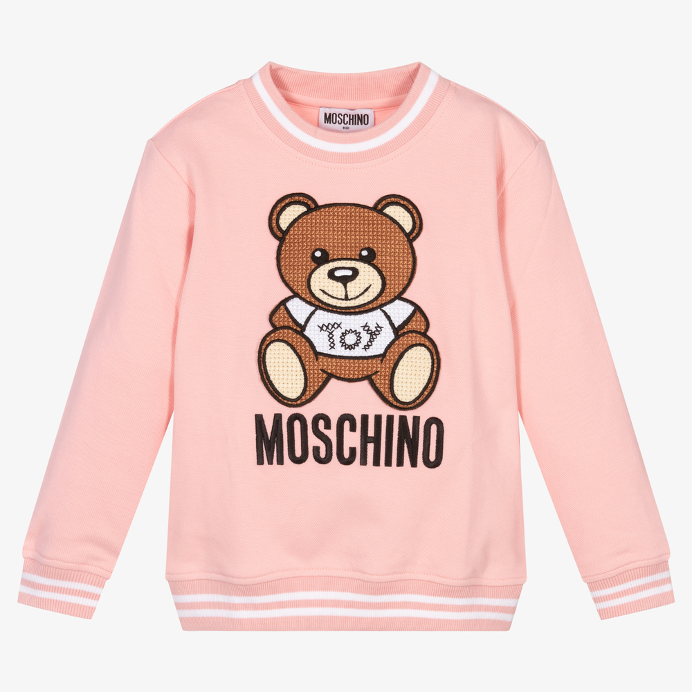 Moschino Kid-Teen - سويتشيرت قطن بيكيه لون زهري باهت للبنات | Childrensalon