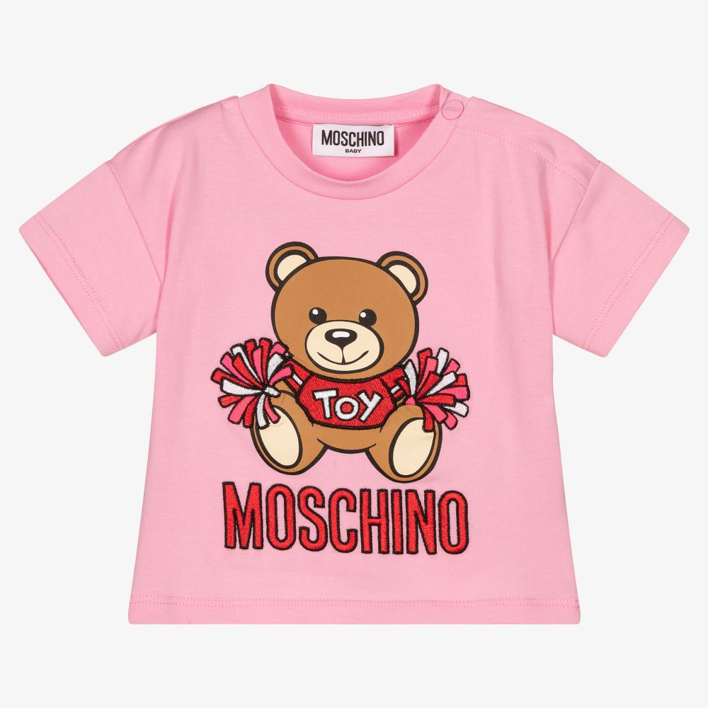 Moschino Baby - Розовая хлопковая футболка для девочек | Childrensalon