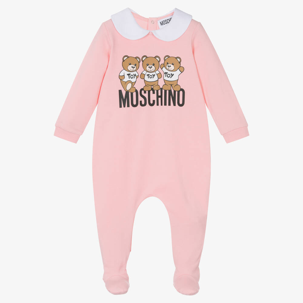 Moschino Baby - أفرول بيبي غرو قطن لون زهري بطبعة تيدي بير للمولودات | Childrensalon