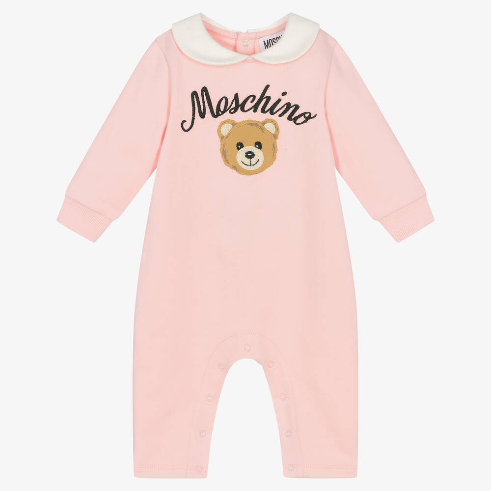 Moschino Малыши-Розовый хлопковый комбинезон Teddy Bear | Childrensalon Outlet