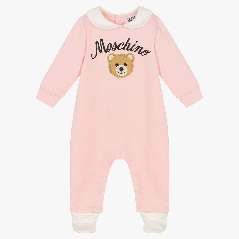 Moschino Baby - Grenouillère rose en coton Teddy Bear fille | Childrensalon