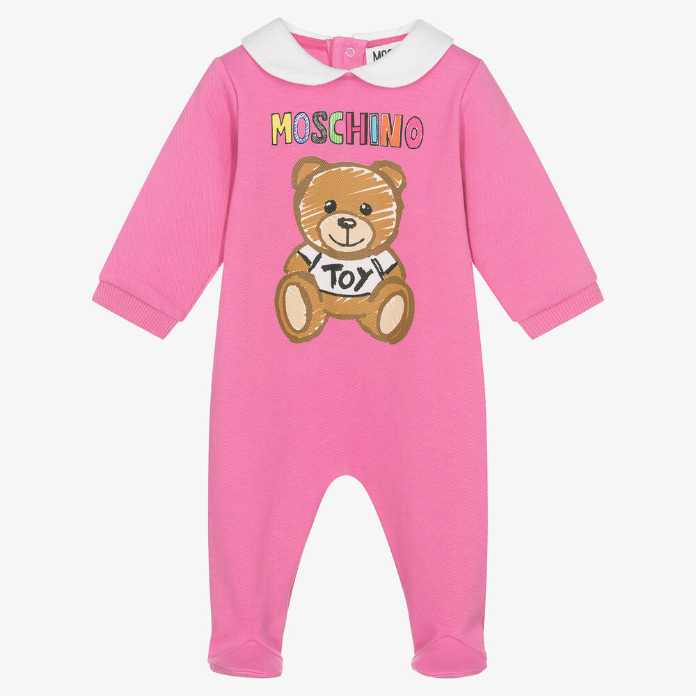 Moschino Baby - Розовый хлопковый комбинезон с медвежонком | Childrensalon