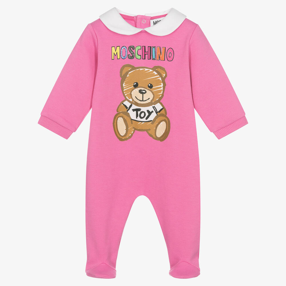 Girls Pink Cotton Teddy Bear Babygrow
