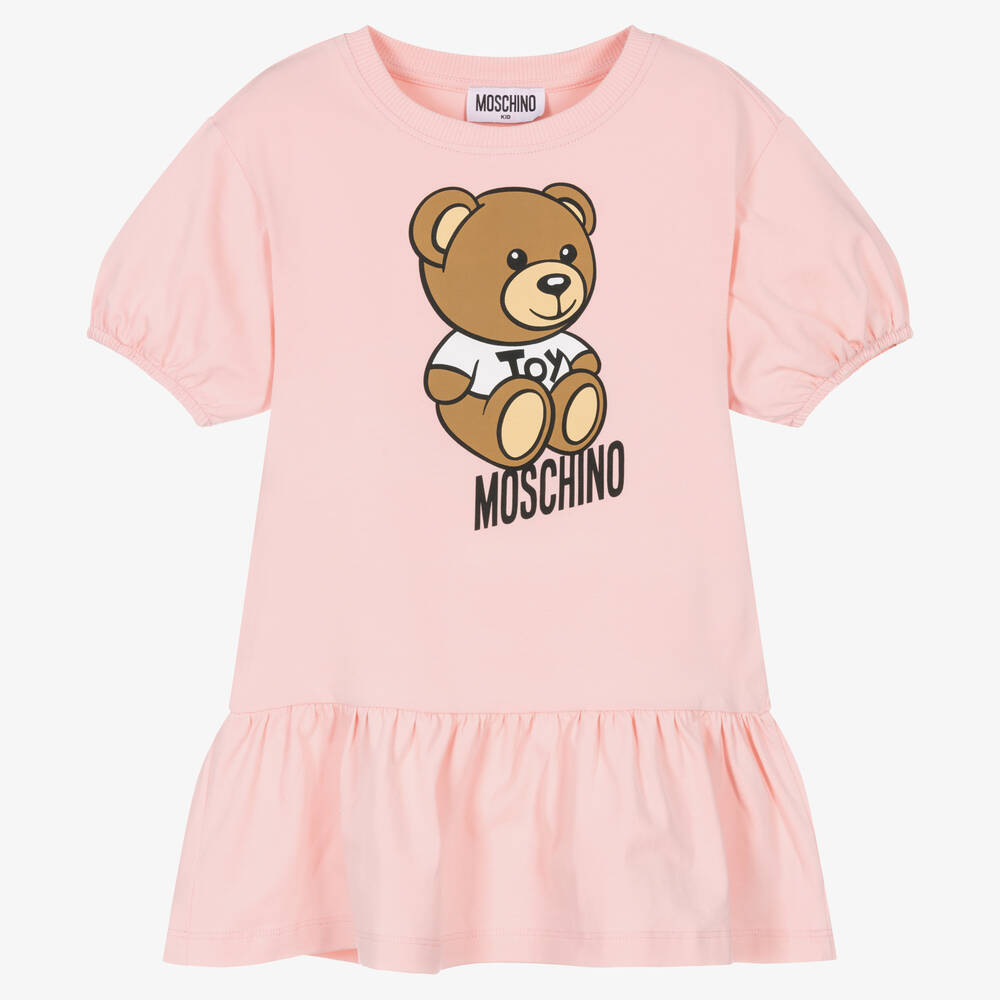 Moschino Kid-Teen - Rosa Teddybär-Baumwollkleid | Childrensalon