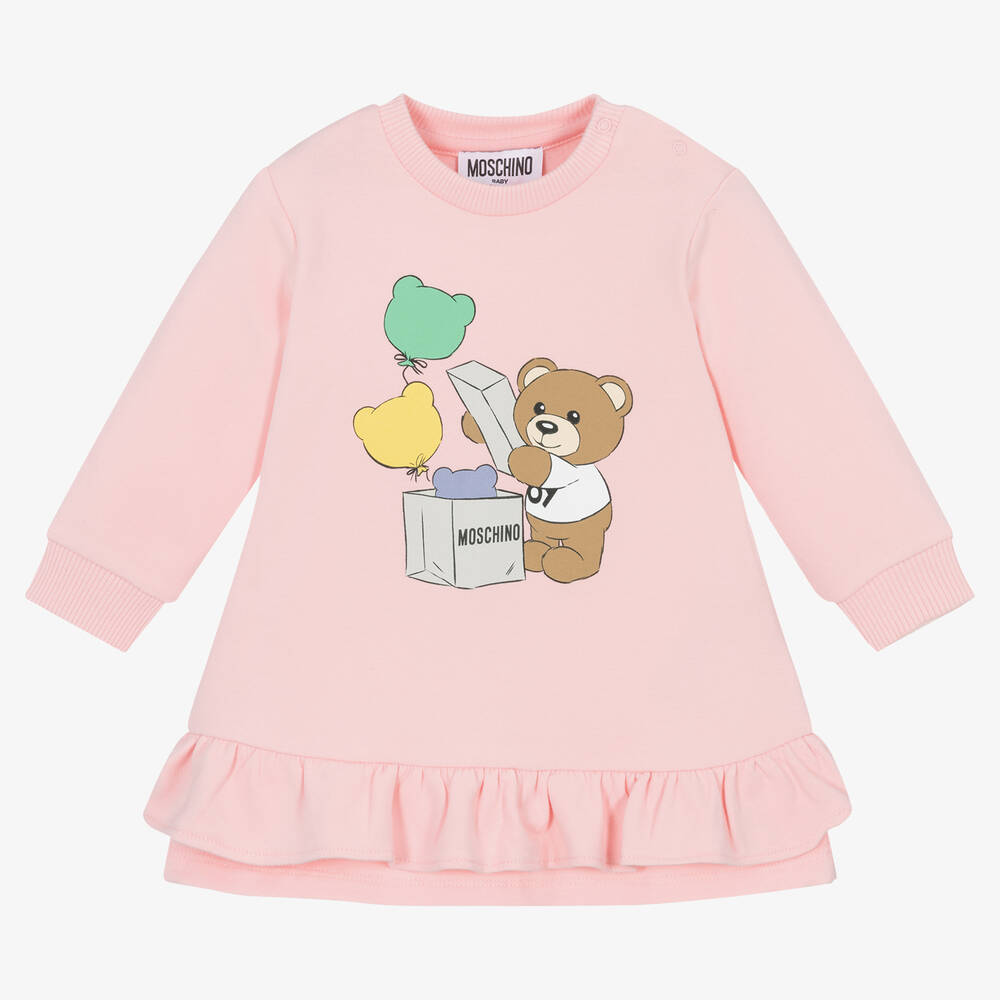 Moschino Baby - Розовое хлопковое платье с медвежонком | Childrensalon