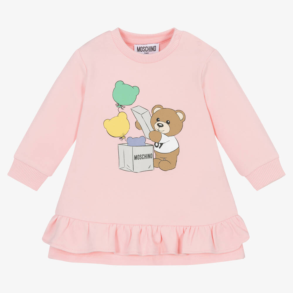 Moschino Малыши-Розовое хлопковое платье с медвежонком | Childrensalon Outlet