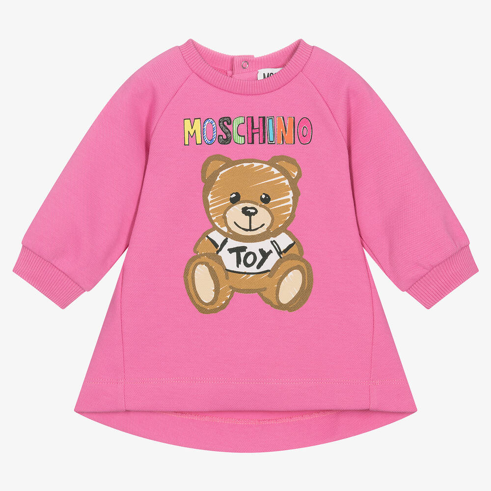 Girls Pink Cotton Teddy Bear Dress