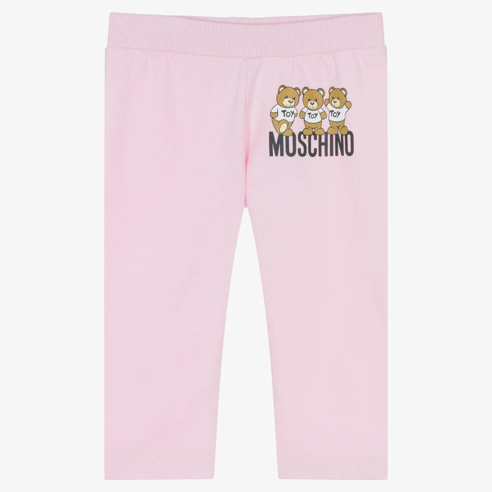 Moschino Baby - Girls Pink Cotton Teddy Bear Leggings | Childrensalon