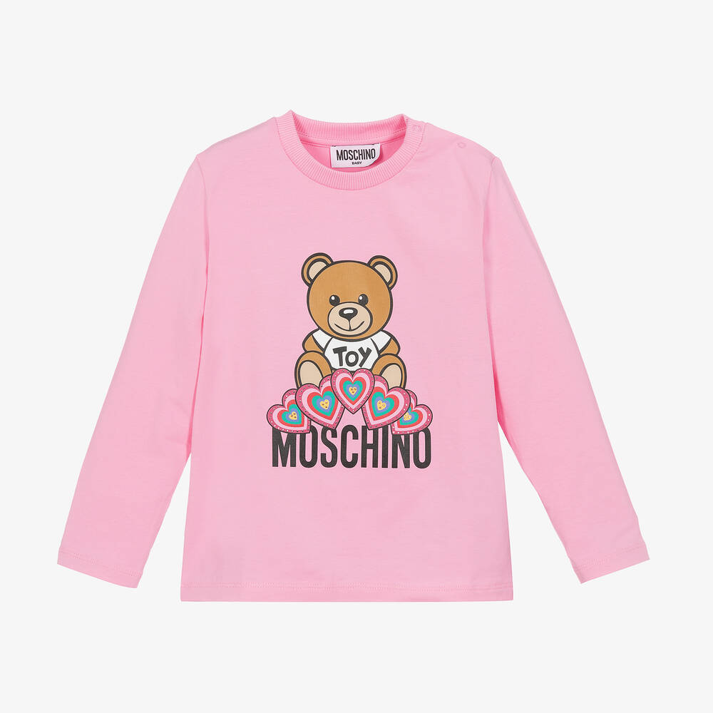 Moschino Baby - Girls Pink Cotton Teddy Bear Logo Top | Childrensalon