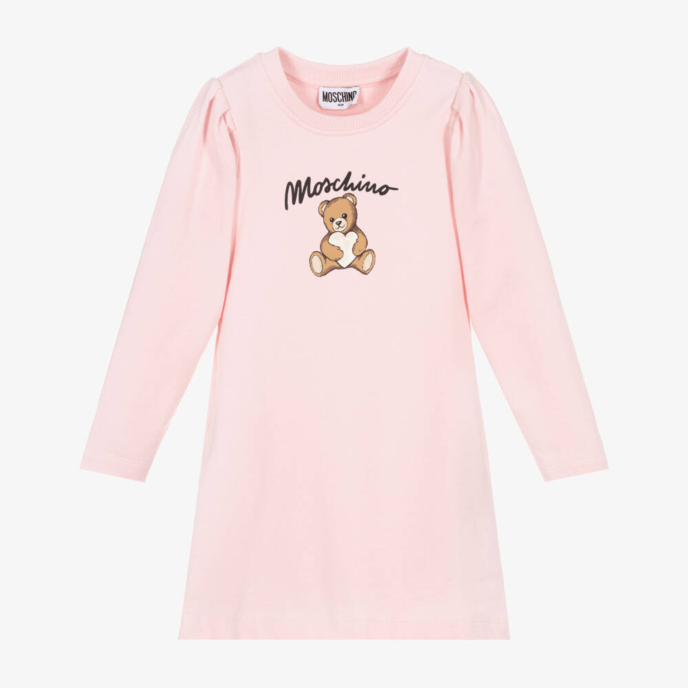 Moschino-Girls Pink Cotton Teddy Bear Print Dress | Childrensalon Outlet