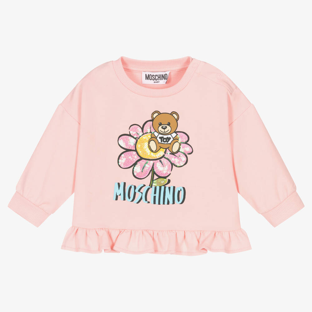 Moschino Baby - سويتشيرت أطفال بناتي قطن جيرسي لون زهري | Childrensalon