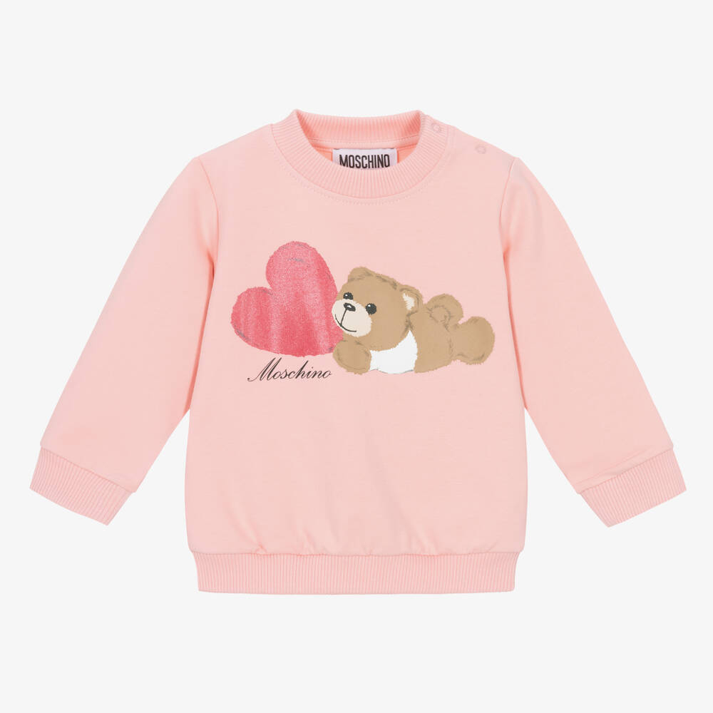 Moschino Baby - Girls Pink Cotton Teddy Bear Sweatshirt | Childrensalon