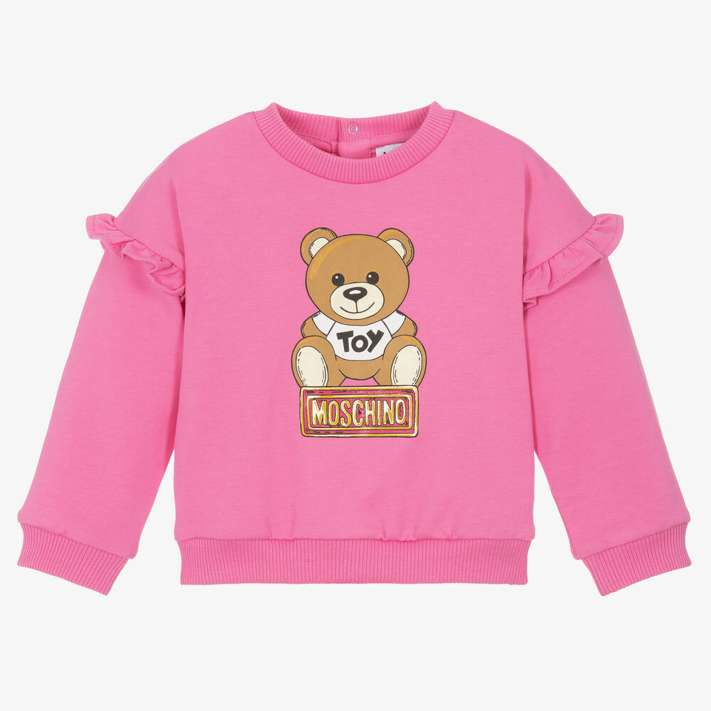 Moschino Baby - Girls Pink Cotton Teddy Bear Sweatshirt | Childrensalon