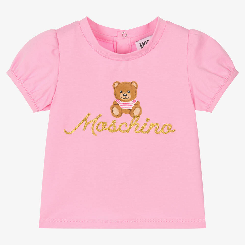 Moschino Baby - Розовая хлопковая футболка с медвежонком | Childrensalon