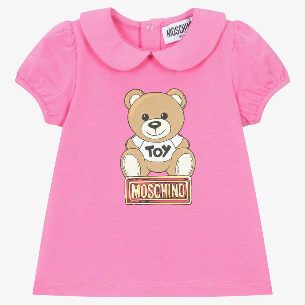 Moschino Baby - Розовая хлопковая футболка с медвежонком | Childrensalon