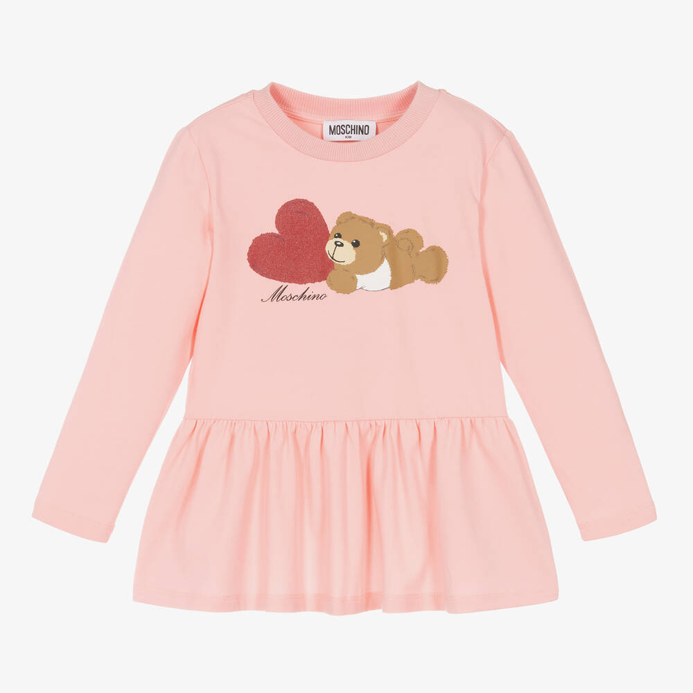 Moschino Kid-Teen - Розовый хлопковый топ с сердцем и медвежонком | Childrensalon