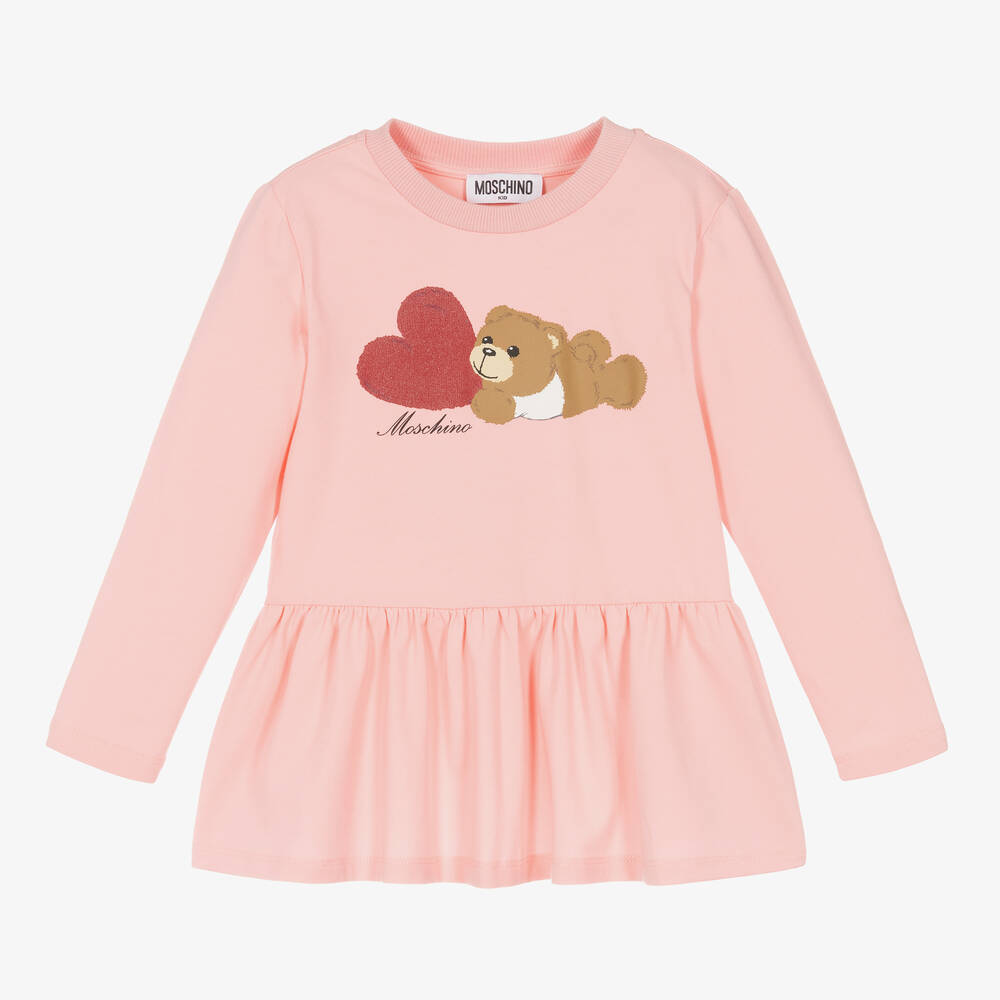 Moschino Kid-Teen-توب بطبعة قلب وتيدي بير قطن جيرسي لون زهري للبنات | Childrensalon Outlet