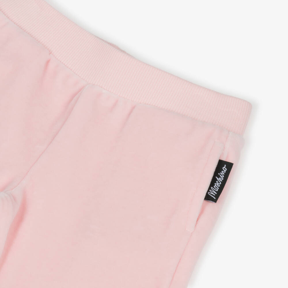 Moschino-Girls Pink Cotton Velour Tracksuit | Childrensalon Outlet
