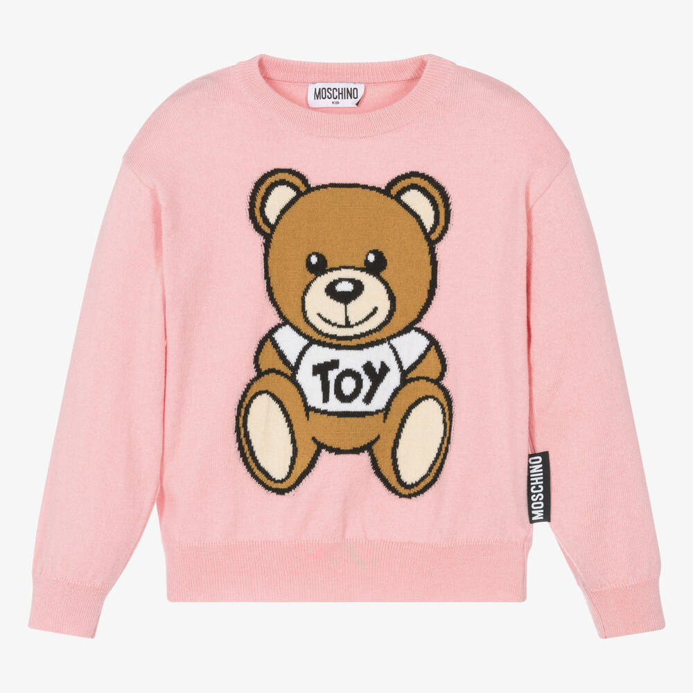 Girls Pink Cotton Wool Teddy Bear Sweater