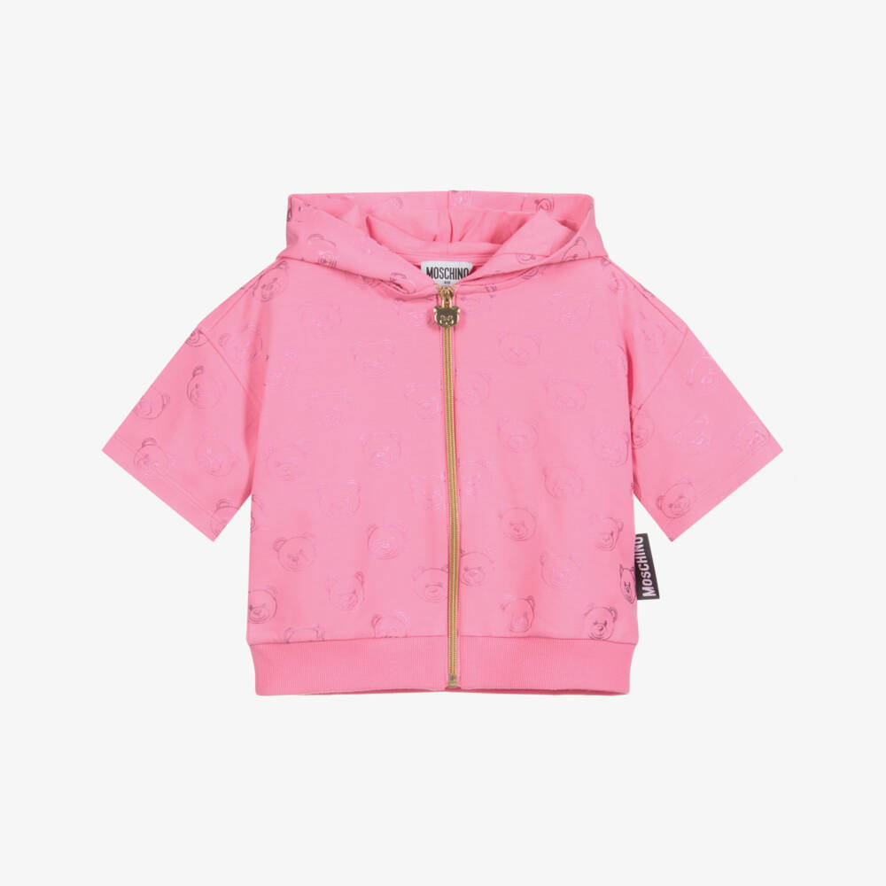 Moschino Kid-Teen-Girls Pink Cotton Zip-Up Top | Childrensalon Outlet