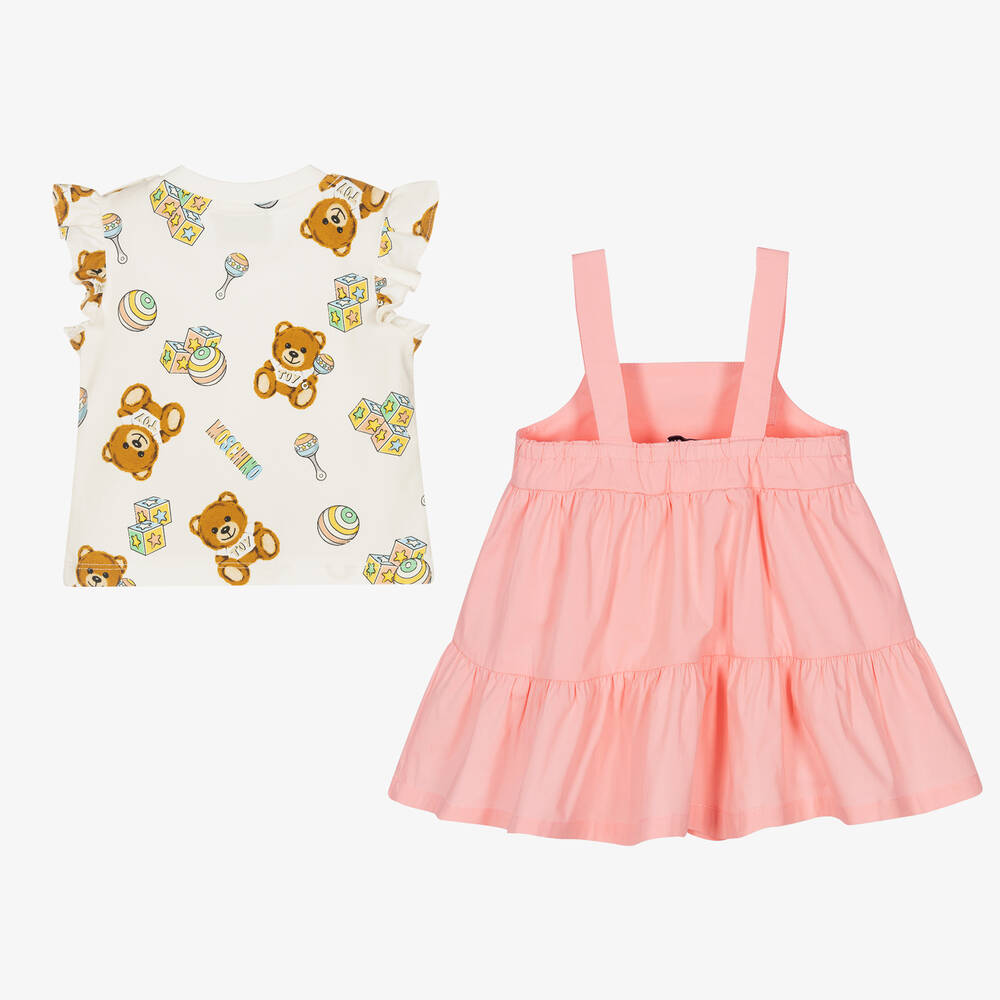 Moschino Baby Girls Pink CottonTeddy Bear Dress Set