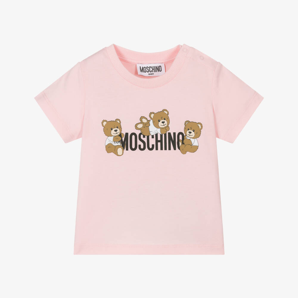 Moschino-Girls Pink Cozy Bear Tee | Childrensalon Outlet