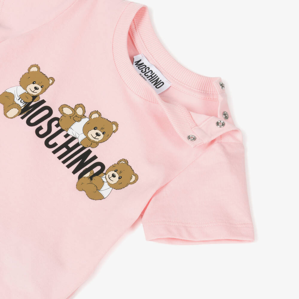 Moschino-Girls Pink Cozy Bear Tee | Childrensalon Outlet