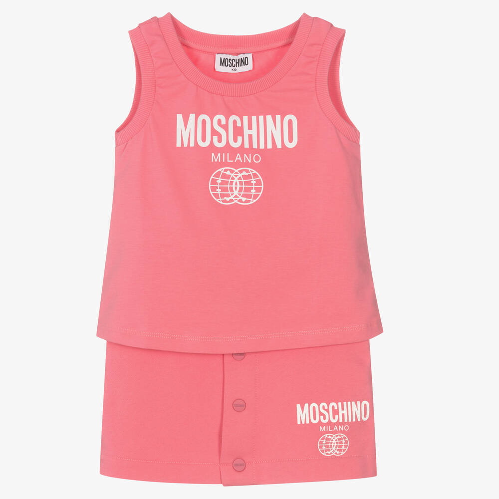 Moschino Kid-Teen - Girls Pink Double Smiley Logo Skirt Set | Childrensalon