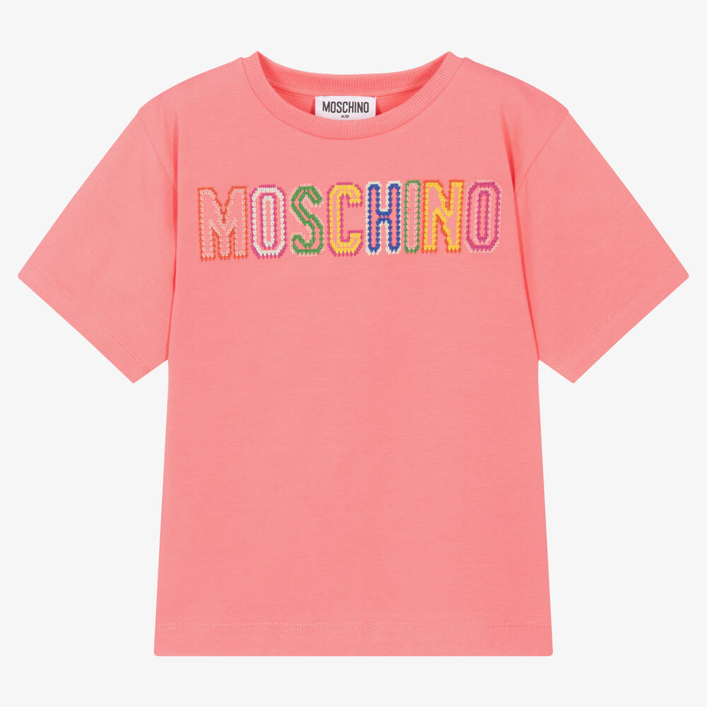 Moschino Kid-Teen - Girls Pink Embroidered Logo T-Shirt | Childrensalon