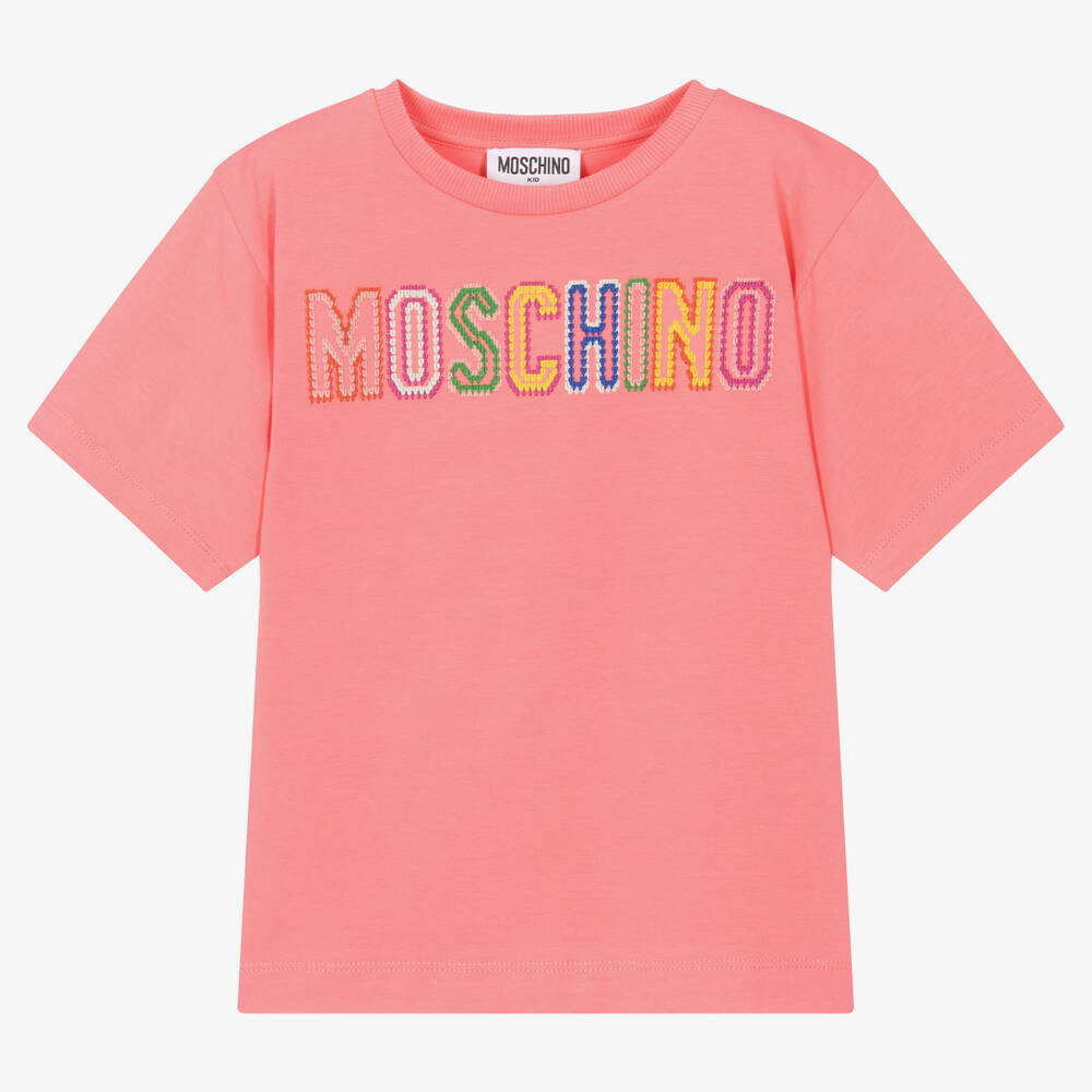 Moschino Kid-Teen-Girls Pink Embroidered Logo T-Shirt | Childrensalon Outlet
