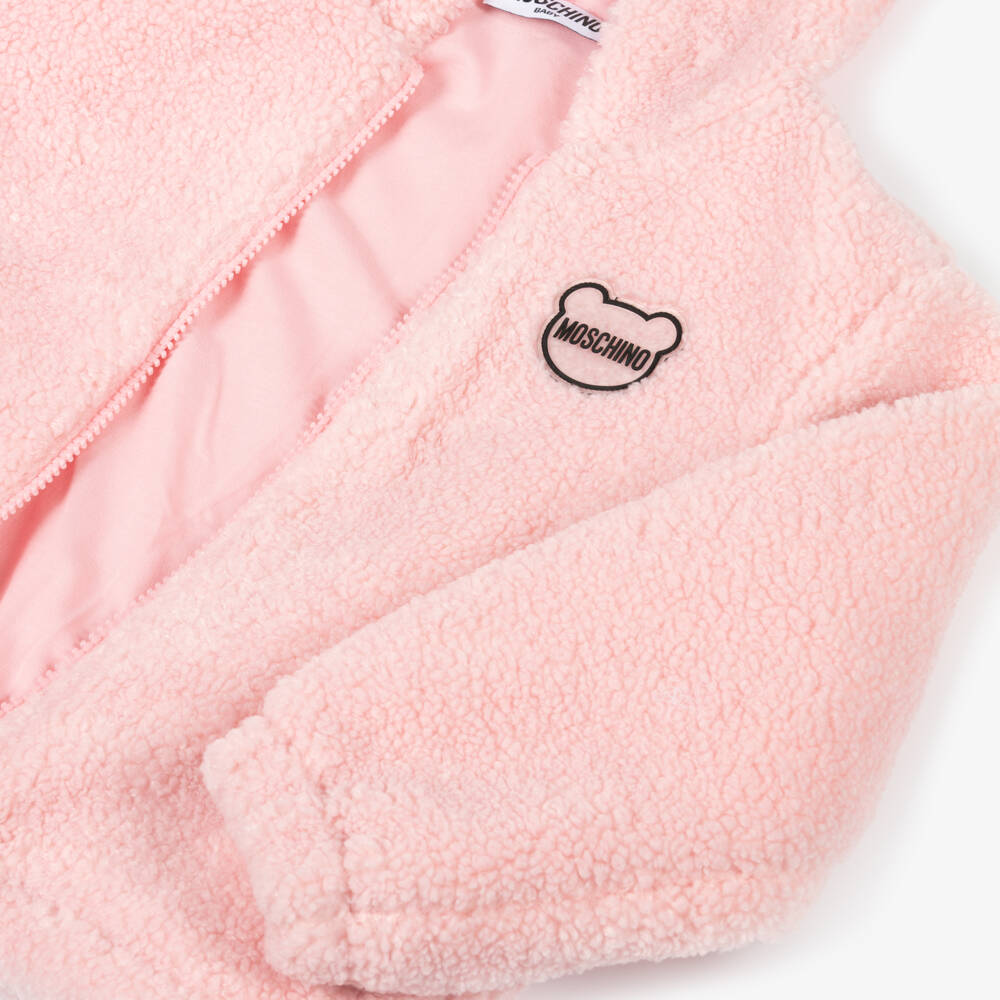 Moschino Baby-Girls Pink Faux Fur Zip Jacket | Childrensalon Outlet