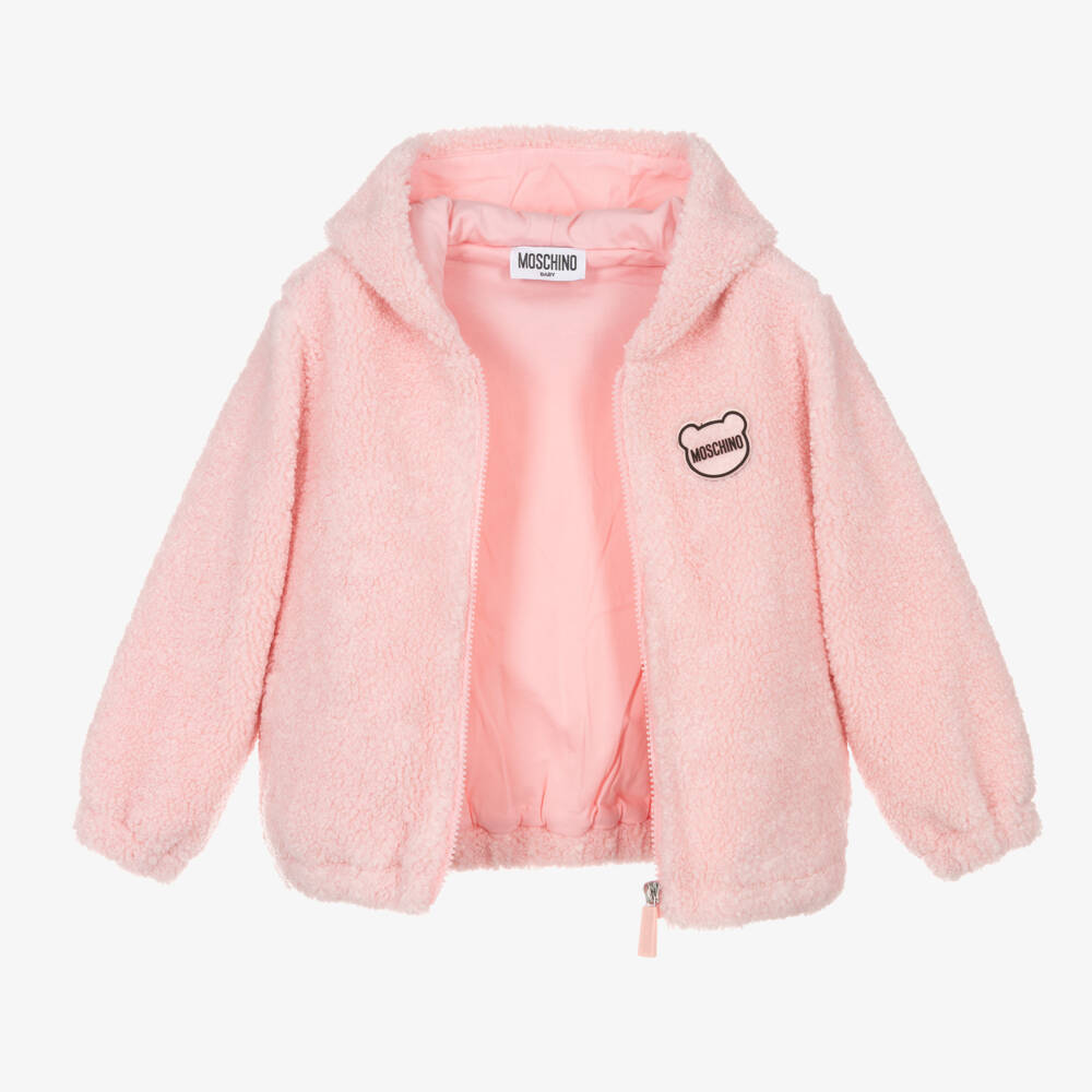 Moschino Baby-Girls Pink Faux Fur Zip Jacket | Childrensalon Outlet