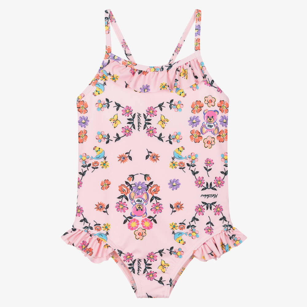 Moschino-مايوه بطبعة ورود لون زهري للبنات | Childrensalon Outlet