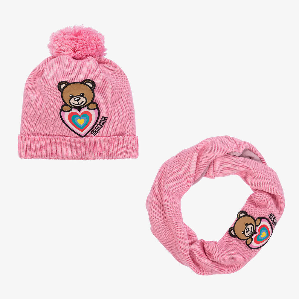 Moschino Kid-Teen - Girls Pink Hat & Snood Set | Childrensalon