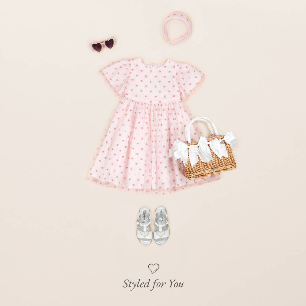 Moschino-Girls Pink Heart Tulle Delight | Childrensalon Outlet