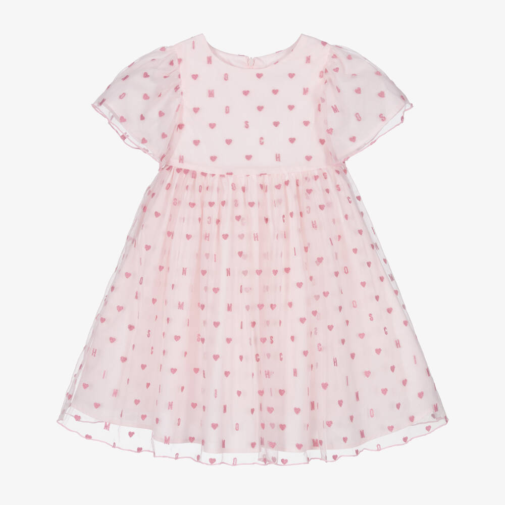 Moschino-فستان تول وردي للبنات بقلوب | Childrensalon Outlet
