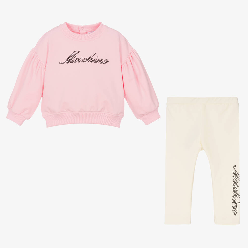 Moschino Малыши-Розовый топ и кремовые легинсы из хлопка | Childrensalon Outlet
