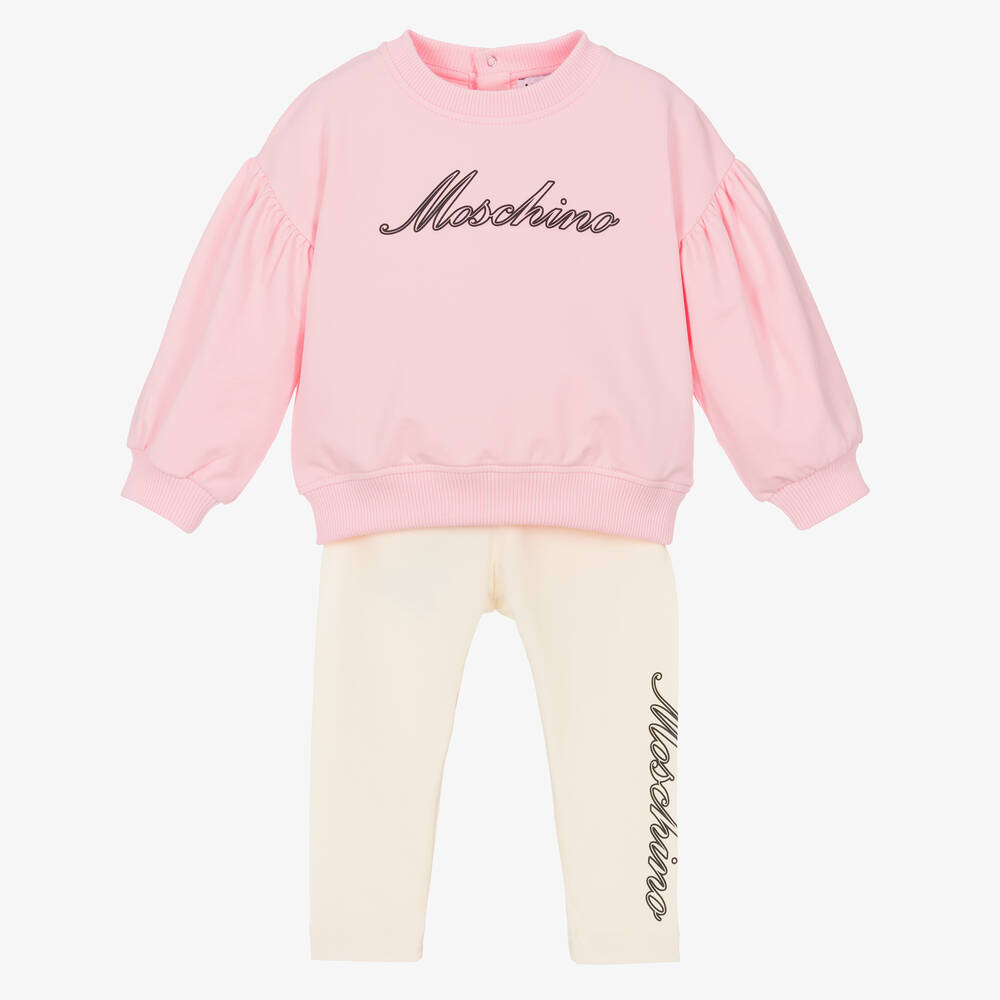 Moschino Baby - Розовый топ и кремовые легинсы из хлопка | Childrensalon