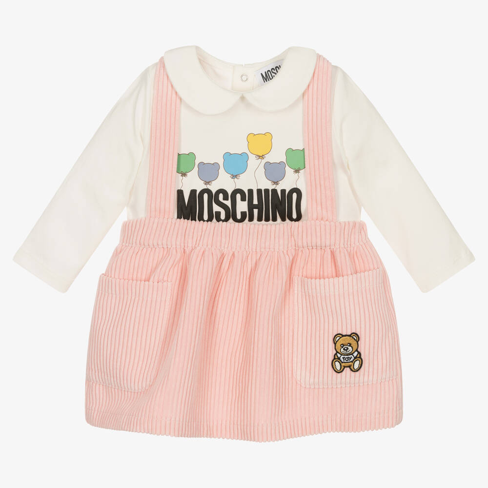 Moschino Baby - طقم تنورة أطفال بناتي قطن لون زهري وعاجي | Childrensalon