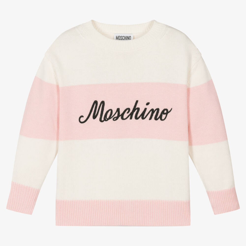 Moschino Kid-Teen - Girls Pink & Ivory Striped Sweater | Childrensalon