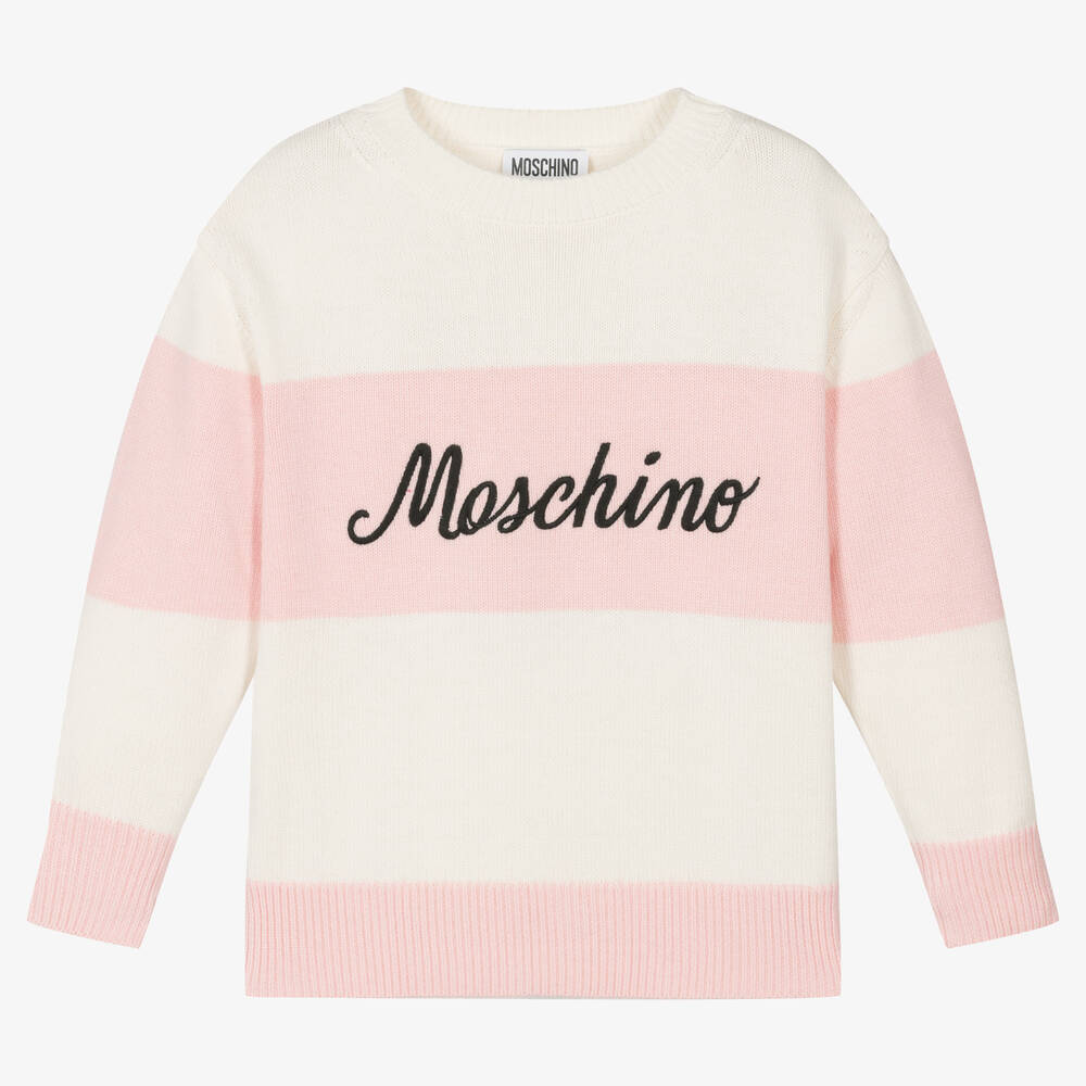 Moschino Kid-Teen - Pull rayé rose et ivoire Fille | Childrensalon