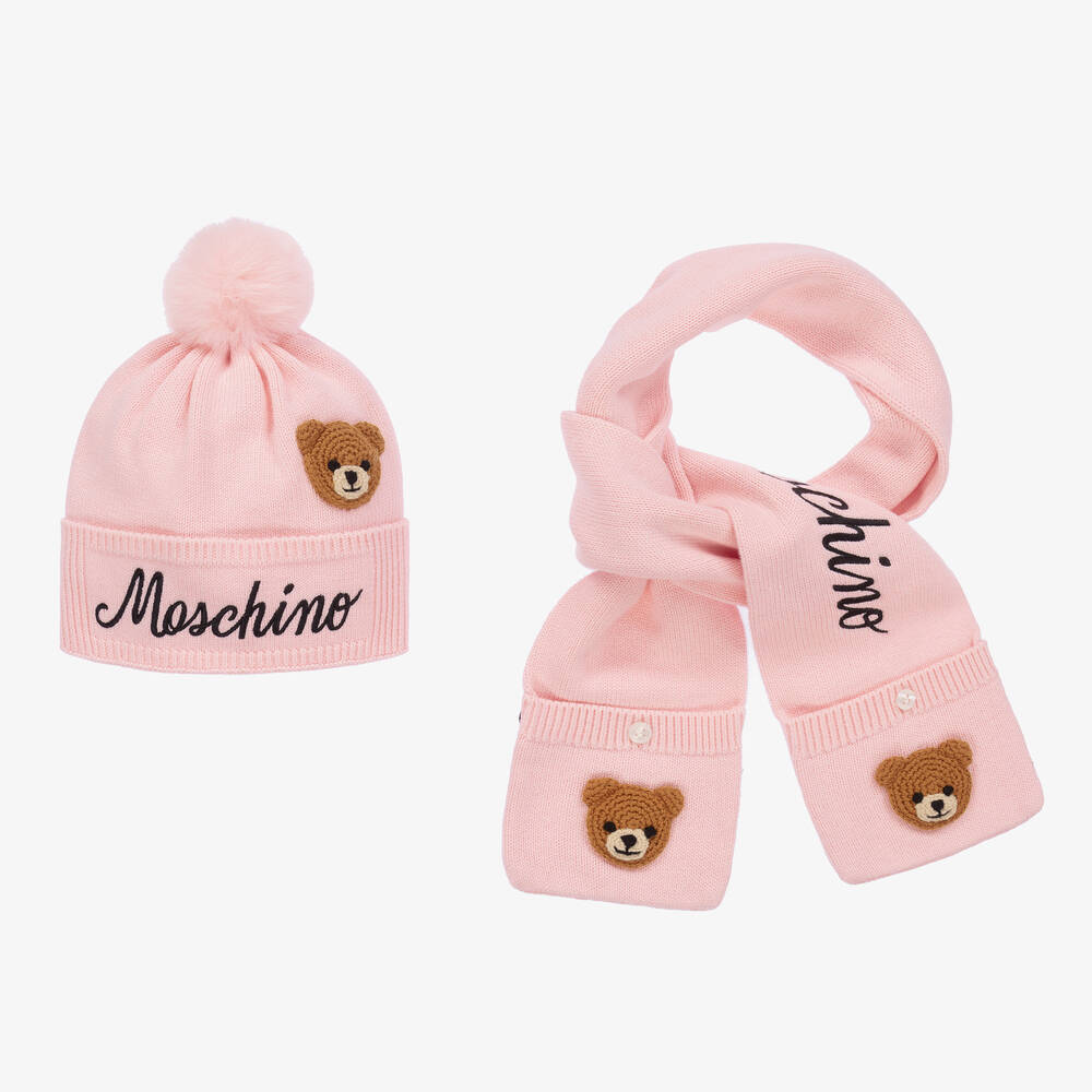 Moschino Kid-Teen - Geschenkset mit rosafarbener Strickmütze und -schal für Mädchen | Childrensalon