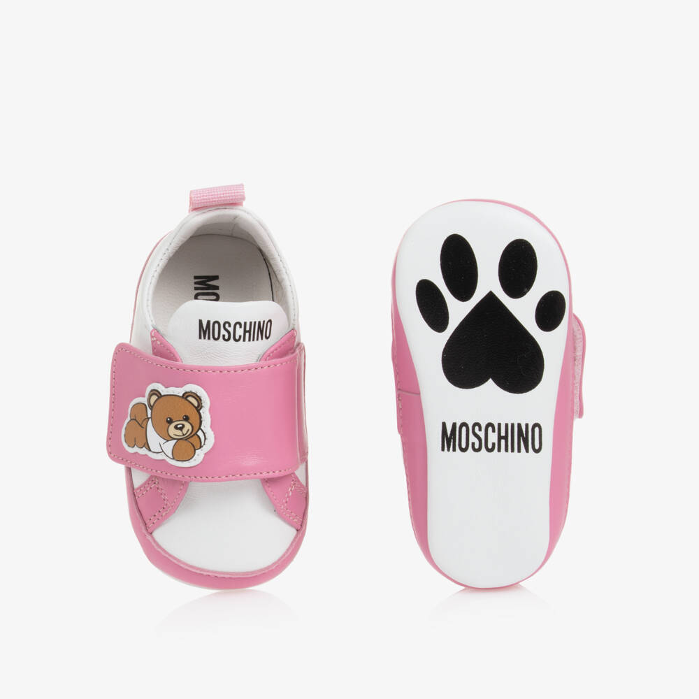 Moschino-Girls Pink Leather Teddy Pre-Walkers | Childrensalon Outlet