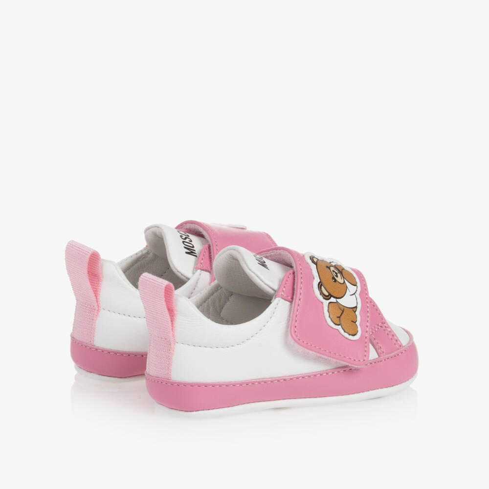 Moschino-Girls Pink Leather Teddy Pre-Walkers | Childrensalon Outlet