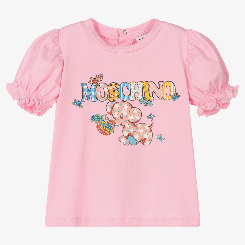 Moschino Baby - Girls Pink Logo Cotton T-Shirt | Childrensalon